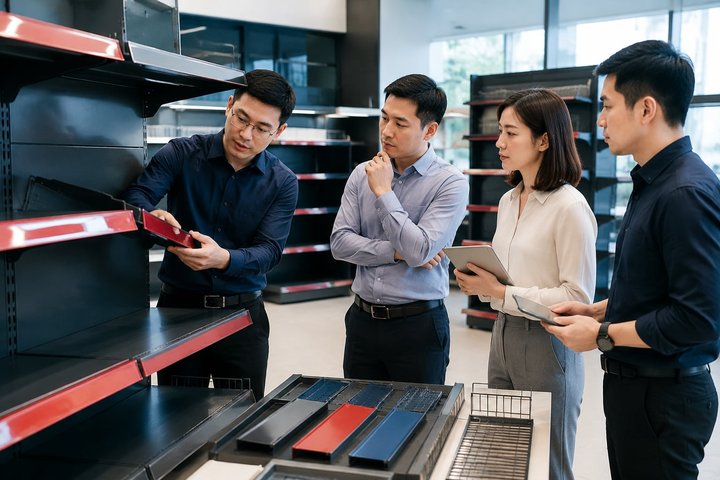 Retail shelving vendor production line evaluation