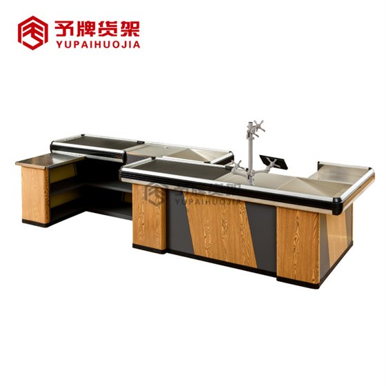 Supermarket checkout counter with conveyor belt for sale