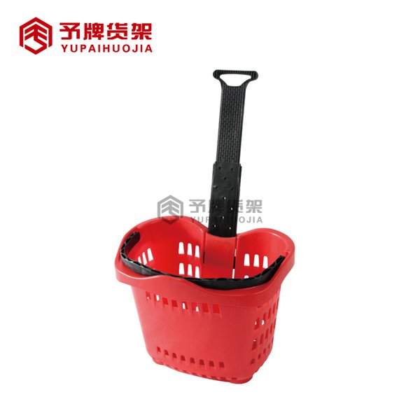 Four Wheel Pull Type Plastic Supermarket Shopping Basket view 2