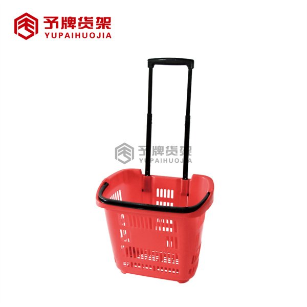 Four Wheel Pull Type Plastic Supermarket Shopping Basket view 5