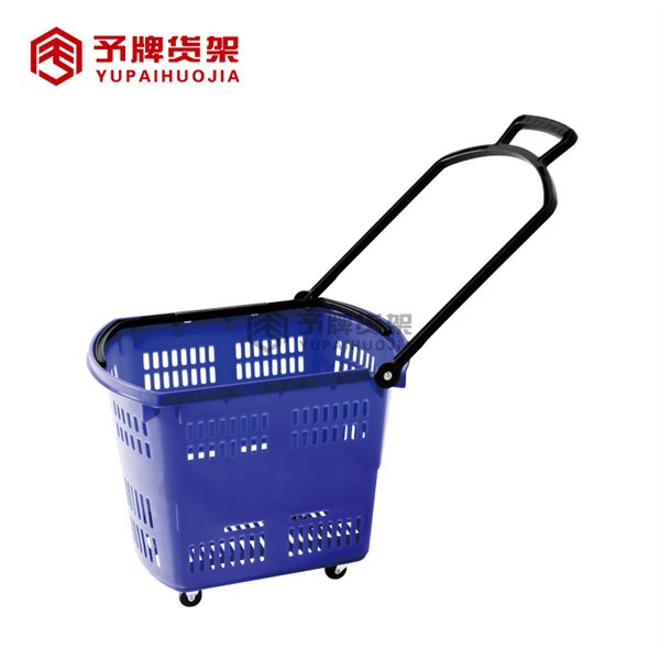 Four Wheel Pull Type Plastic Shopping Basket For Store/Supermarket view 2