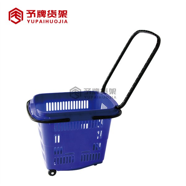Four Wheel Pull Type Plastic Shopping Basket For Store/Supermarket view 3
