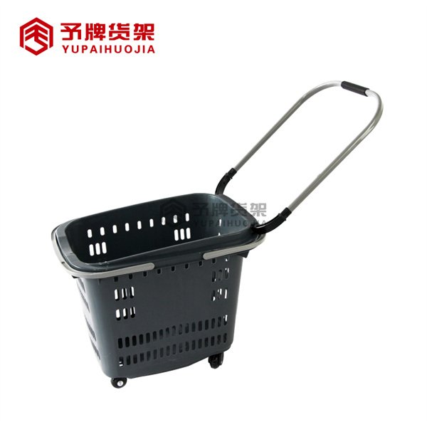 Four Wheel Pull Type Plastic Shopping Basket For Store/Supermarket view 4