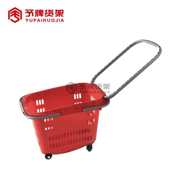 Four Wheel Pull Type Plastic Shopping Basket For Store/Supermarket view 5