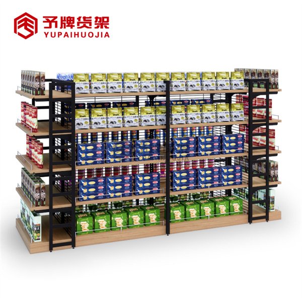 Steel And Wood Supermarket Gondola Shelving view 2