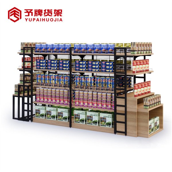 Supermarket shelf with wooden cabinet and LED light view 2