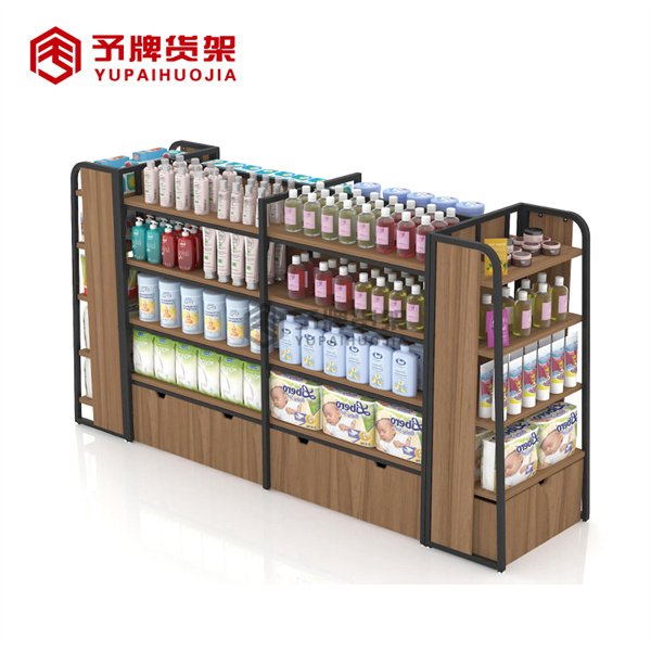 Supermarket shelf with wooden cabinet and LED light view 3
