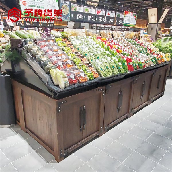 Supermarket vegetable and fruit display rack and shelves view 2