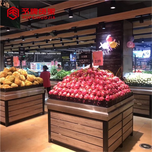 Supermarket vegetable and fruit display rack and shelves view 3
